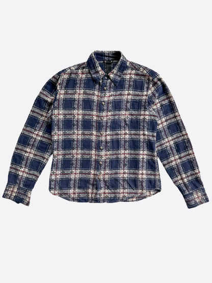 chrome hearts dress shirt Blue Cross Patch Jacquard Button Up Savonches Chrome Hearts Cross Patch Oversized