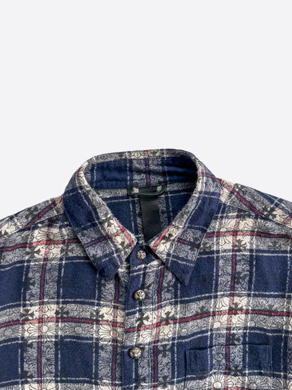 Chrome Hearts Blue Cross Patch Jacquard Button Up Shirt