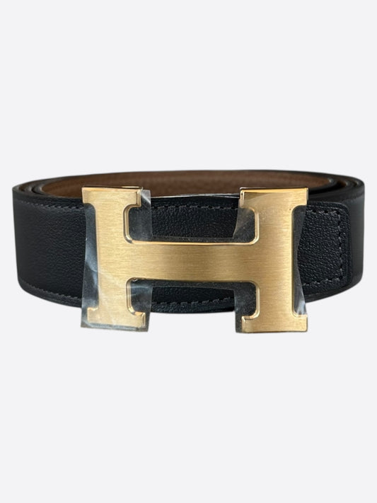 Hermès Black & Gold Constance Reversible Belt