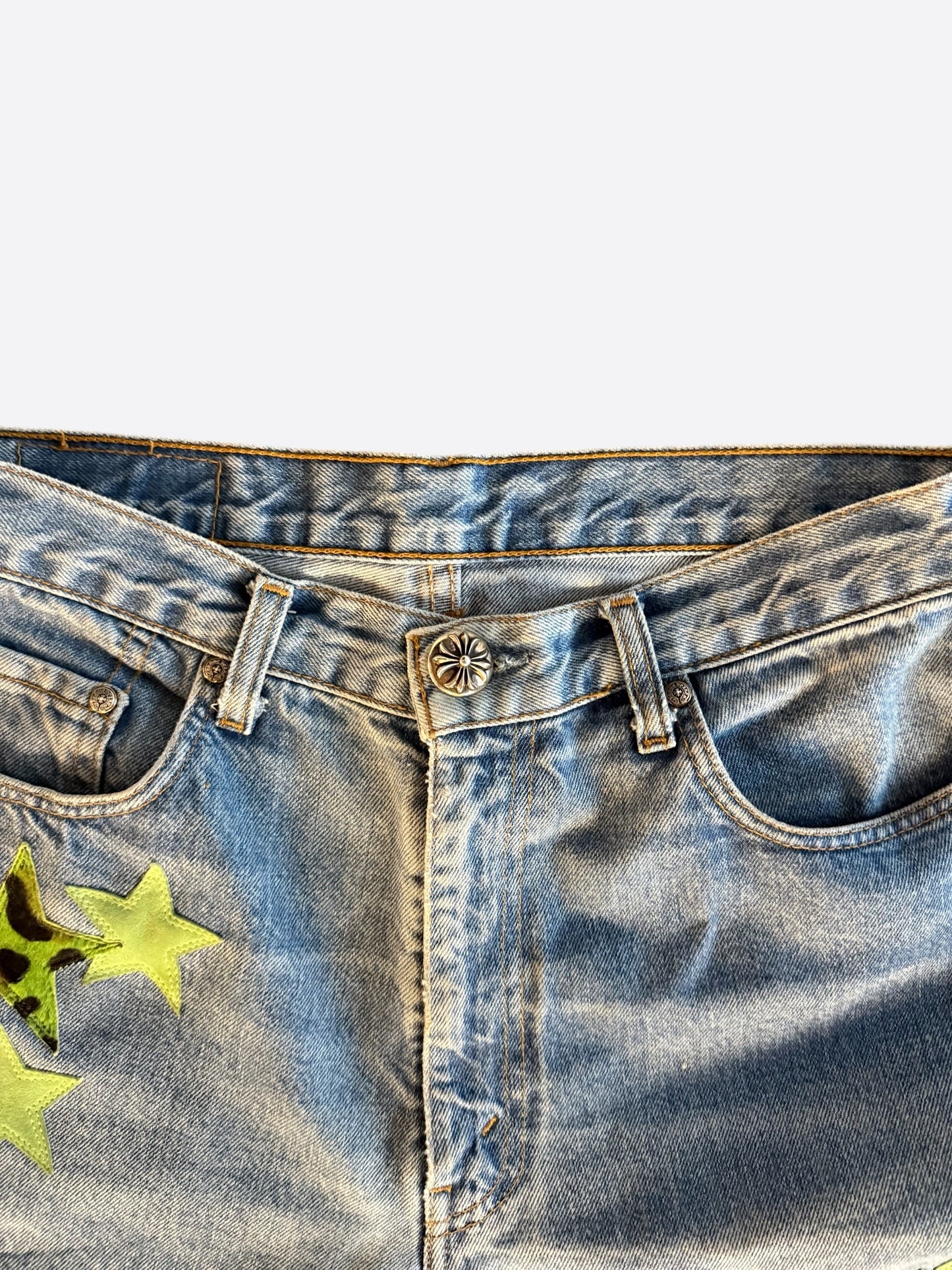 Chrome Hearts Levis Blue, Green & Cheetah Star Patch Jeans