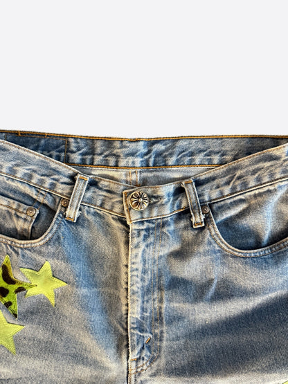 Chrome Hearts Levis Blue, Green & Cheetah Star Patch Jeans