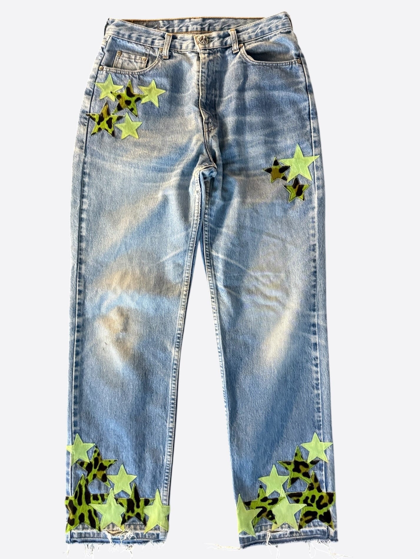Chrome Hearts Levis Blue, Green & Cheetah Star Patch Jeans