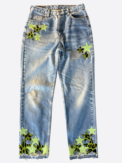 Chrome Hearts Levis Blue, Green & Cheetah Star Patch Jeans