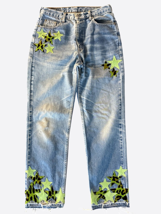 Chrome Hearts Levis Blue, Green & Cheetah Star Patch Jeans