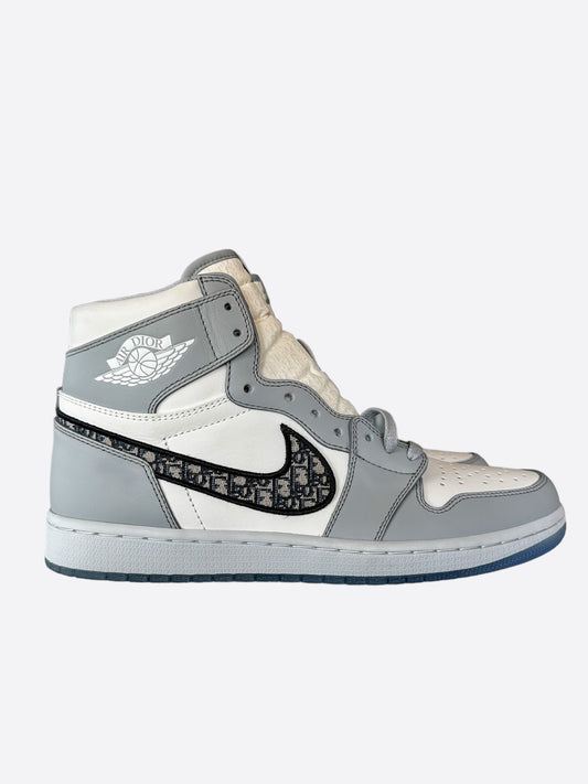 Dior Air Jordan Grey & White Oblique High Top Sneakers