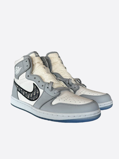 Dior Air Jordan Grey & White Oblique High Top Sneakers