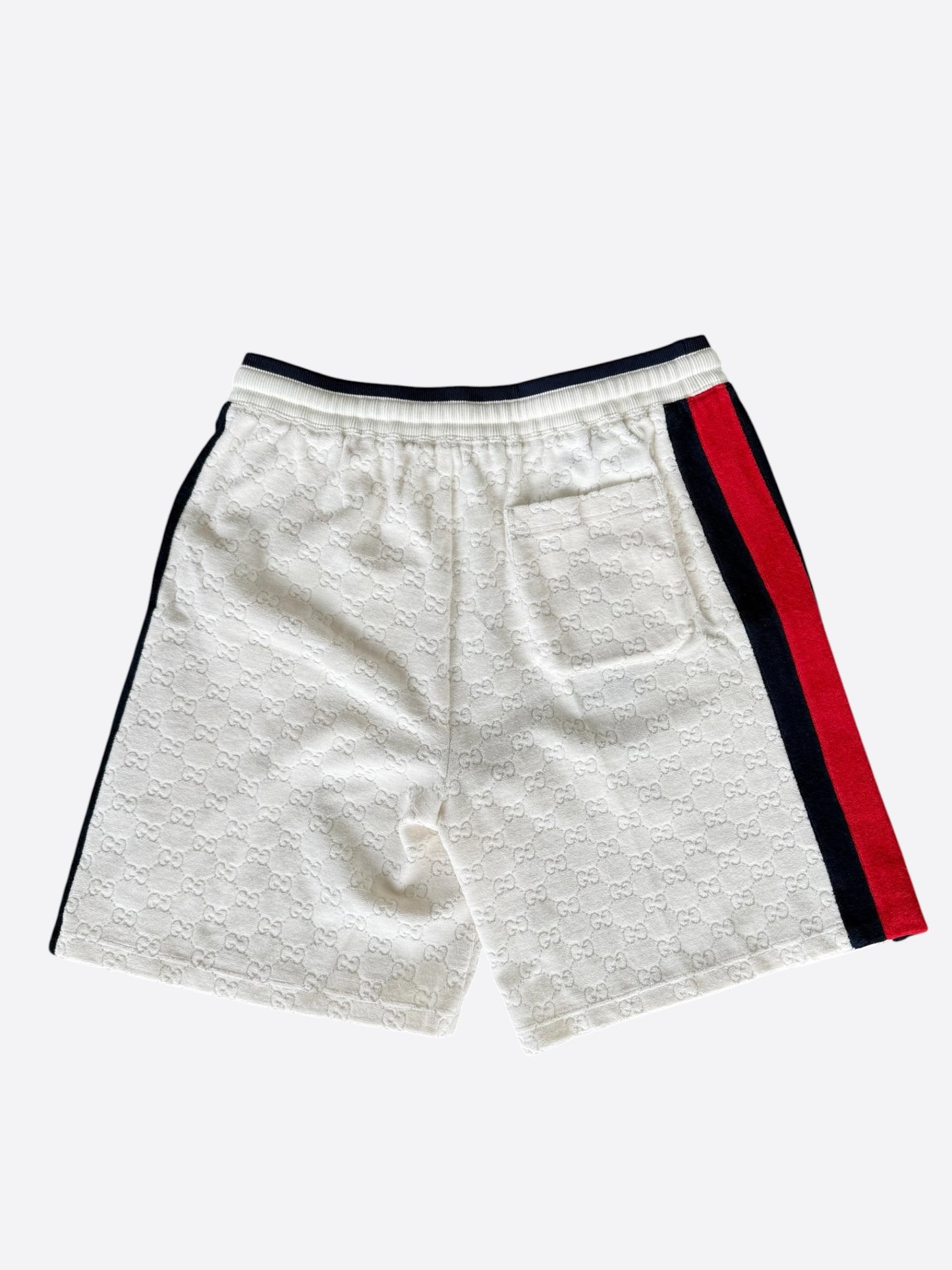 Gucci White GG Monogram Striped Terry Cloth Shorts