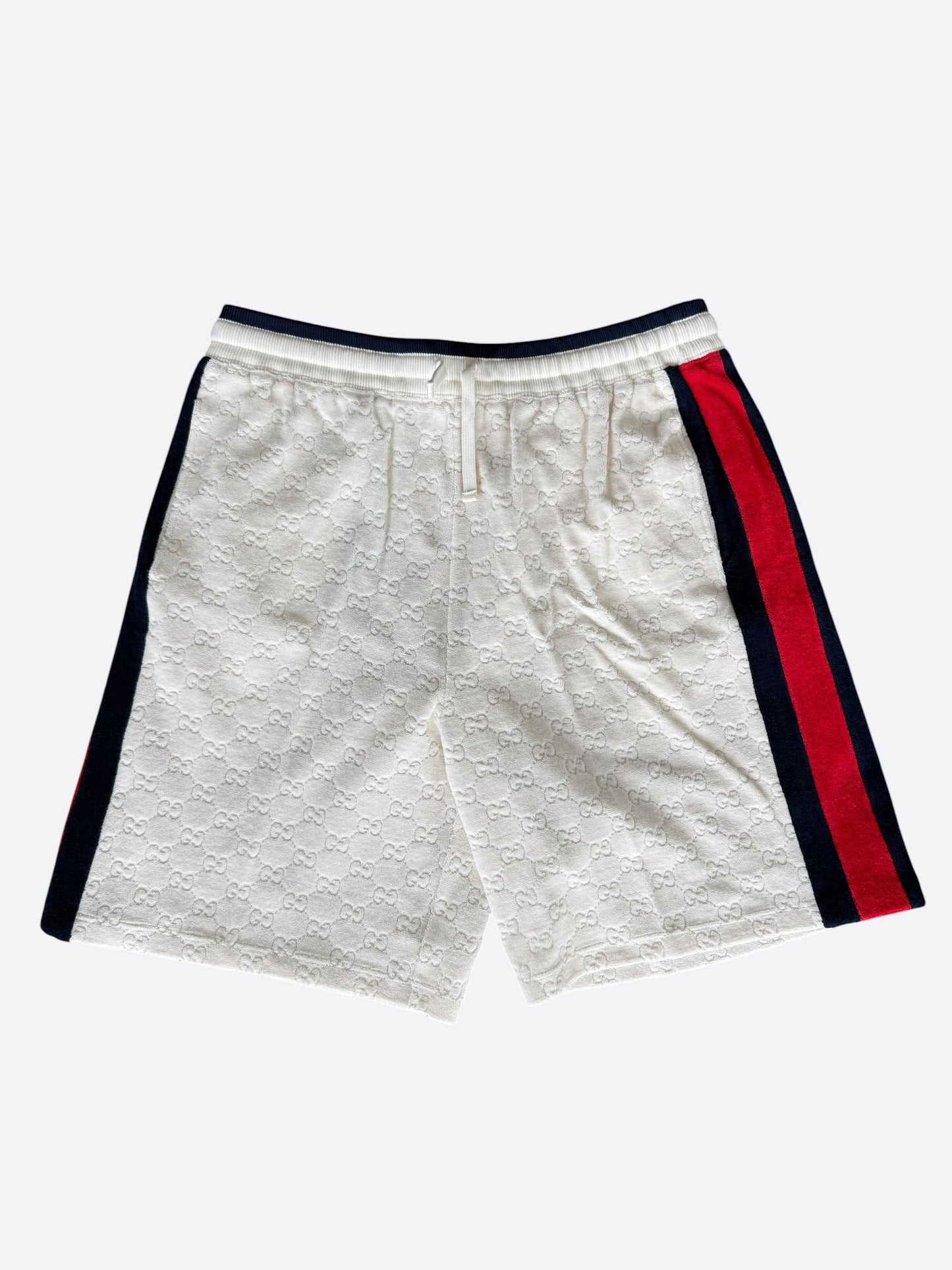 Gucci White GG Monogram Striped Terry Cloth Shorts
