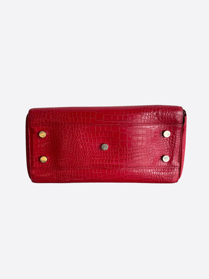 Saint Laurent Red Embossed Crocodile Rive Gauche Bag