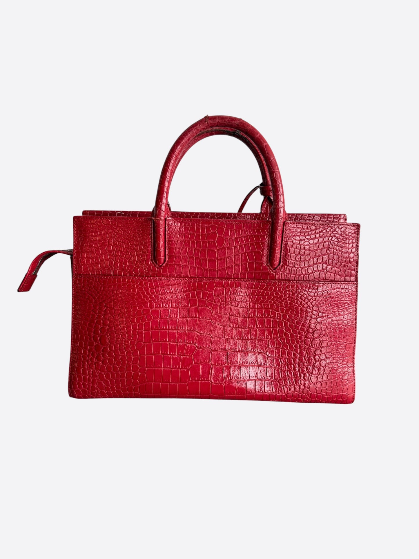 Saint Laurent Red Embossed Crocodile Rive Gauche Bag