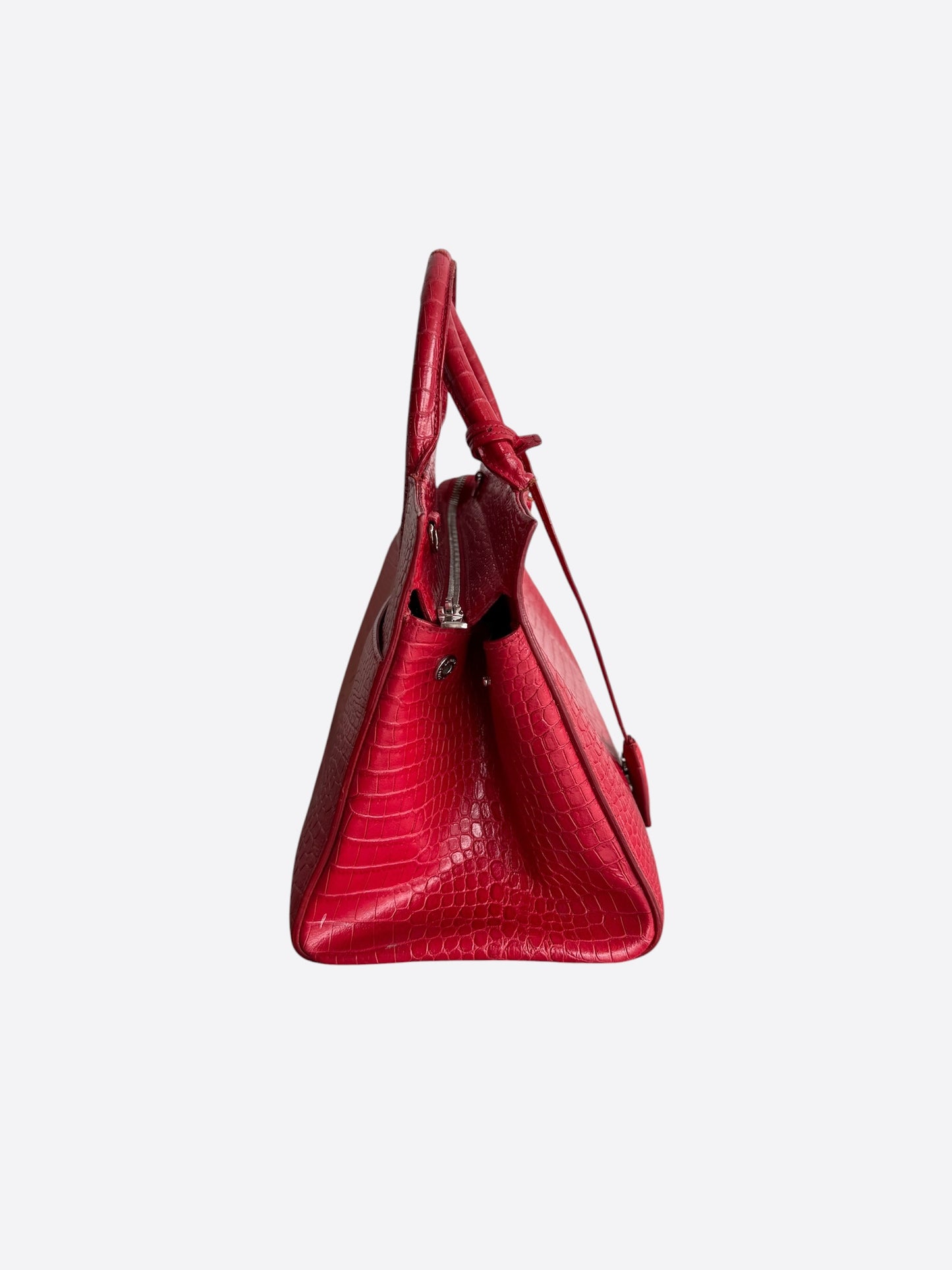 Saint Laurent Red Embossed Crocodile Rive Gauche Bag