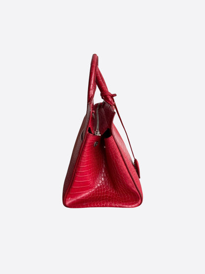 Saint Laurent Red Embossed Crocodile Rive Gauche Bag