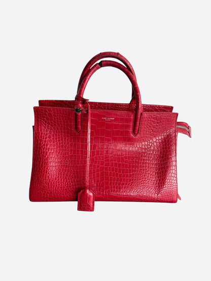 Saint Laurent Red Embossed Crocodile Rive Gauche Bag