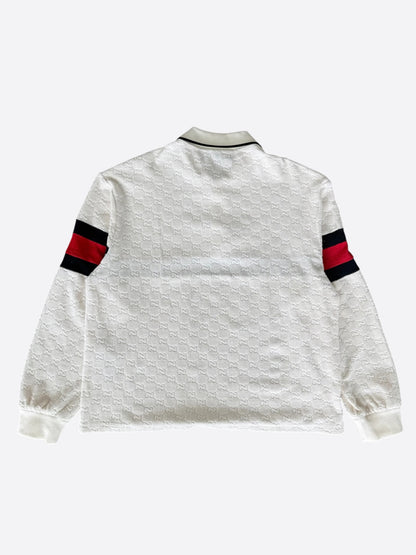 Gucci White GG Monogram Striped Terry Cloth Longsleeve Polo Shirt