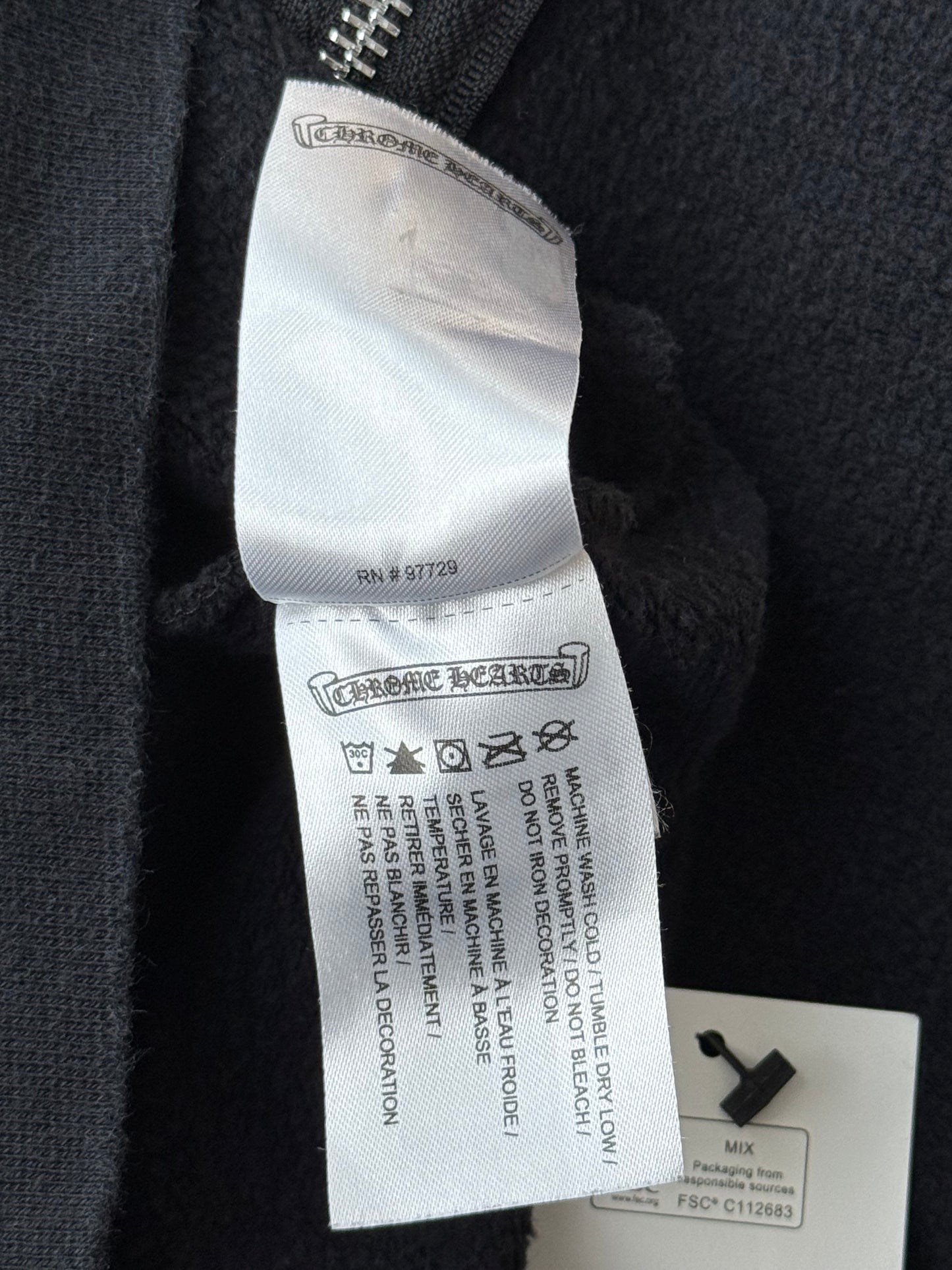 Chrome Hearts Black & White Script Logo Zip Up Hoodie