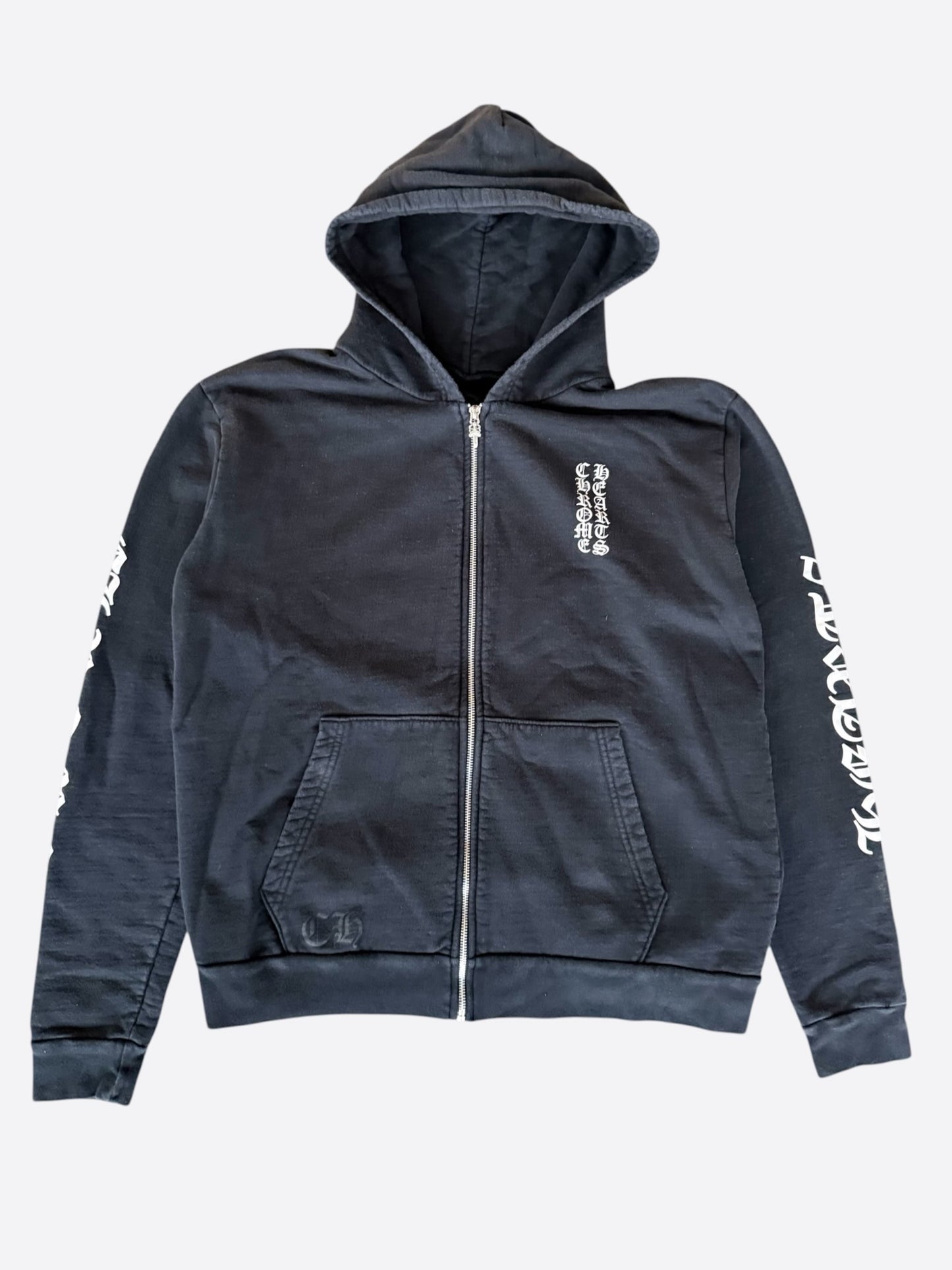 Chrome Hearts Black & White Script Logo Zip Up Hoodie