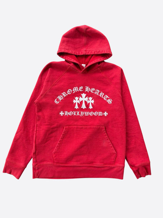 Chrome Hearts Red & White Triple Cross Embroidered Hoodie