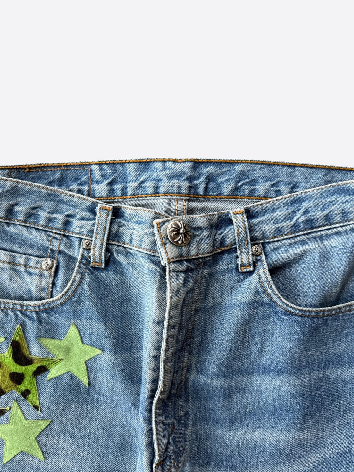 Chrome Hearts Levis Blue, Green & Cheetah Star Patch Jeans