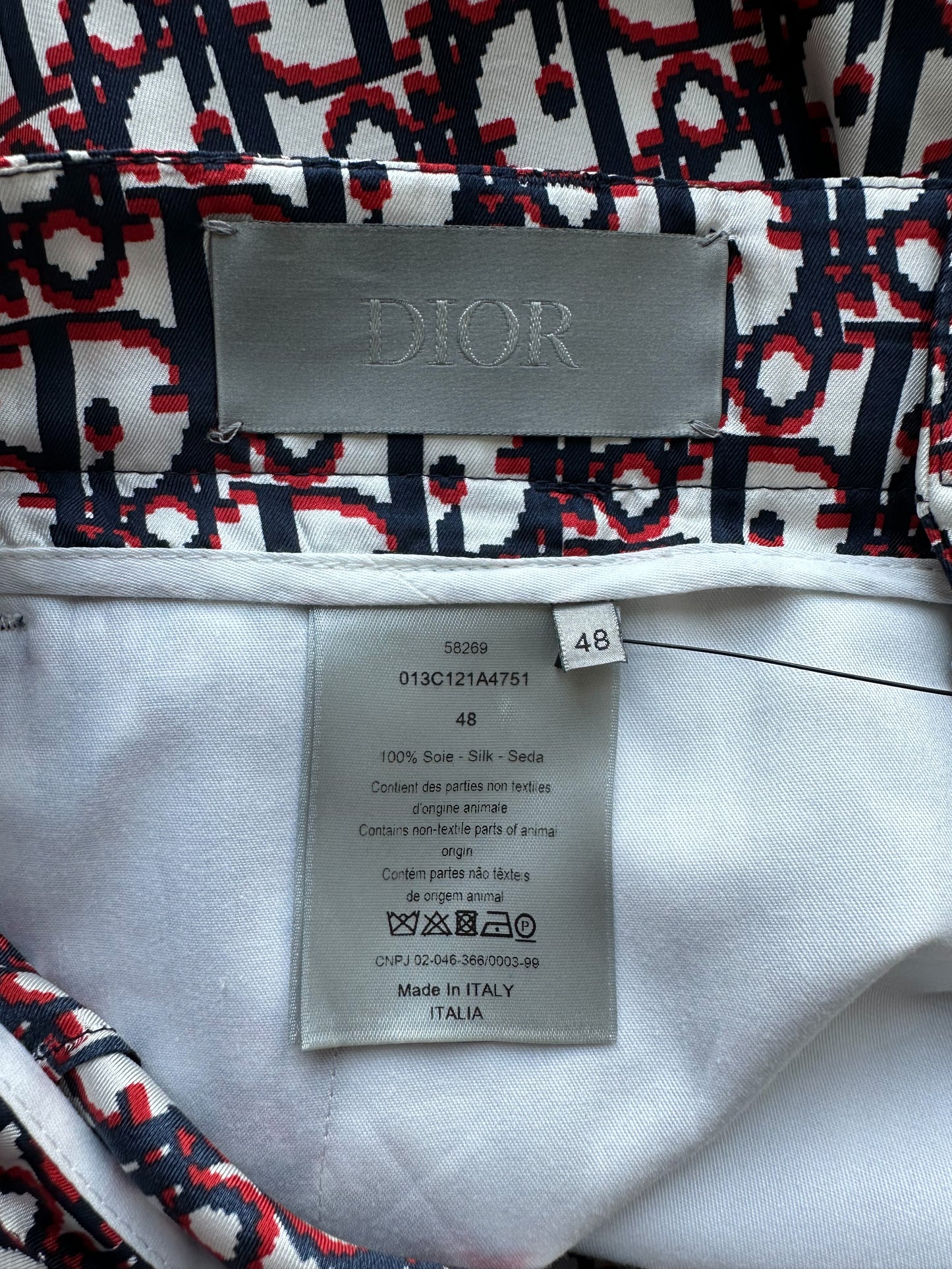 Dior Blue & Red Pixel Oblique Bermuda Silk Shorts