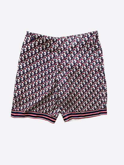 Dior Blue & Red Pixel Oblique Bermuda Silk Shorts