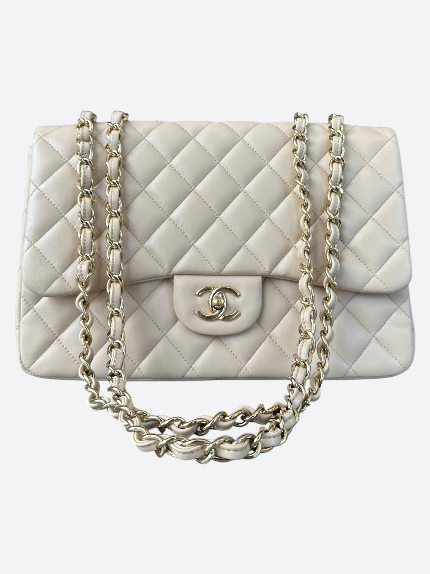 Chanel Beige Quilted Lambskin Jumbo Flap Bag