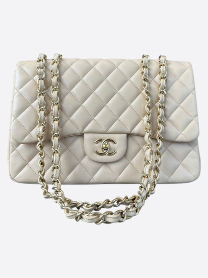 Chanel Beige Quilted Lambskin Jumbo Flap Bag