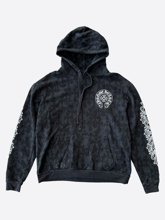 Chrome Hearts Black & White Horseshoe Logo Cross Jacquard Hoodie