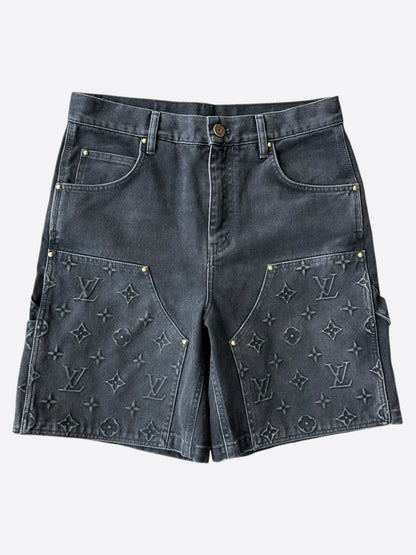 Louis Vuitton Washed Black Monogram Carpenter Shorts