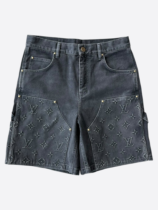 Louis Vuitton Washed Black Monogram Carpenter Shorts