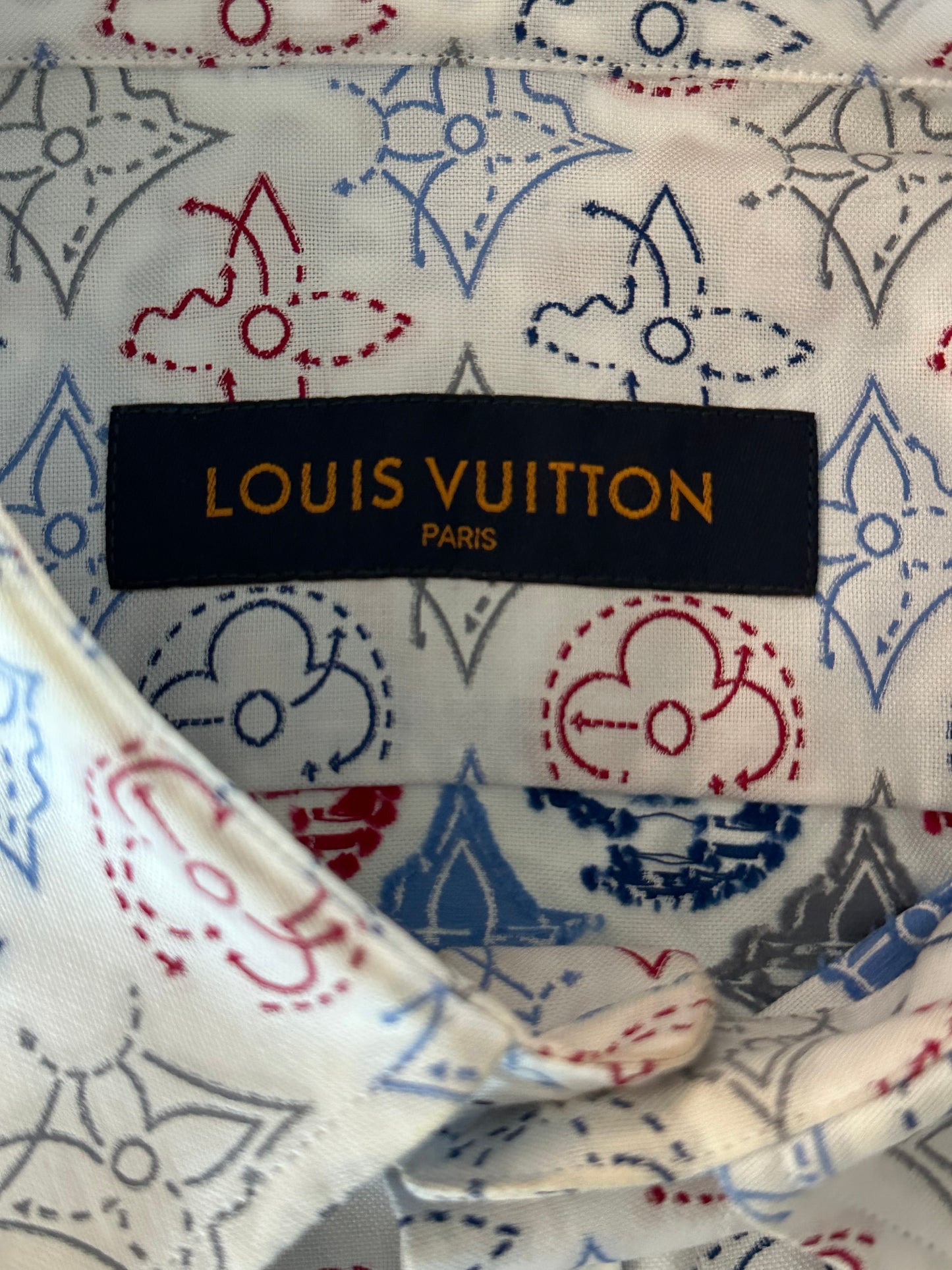 Louis Vuitton White Multicolor Embroidered Monogram Button Up Shirt