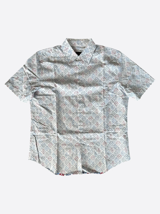 Louis Vuitton White Multicolor Embroidered Monogram Button Up Shirt