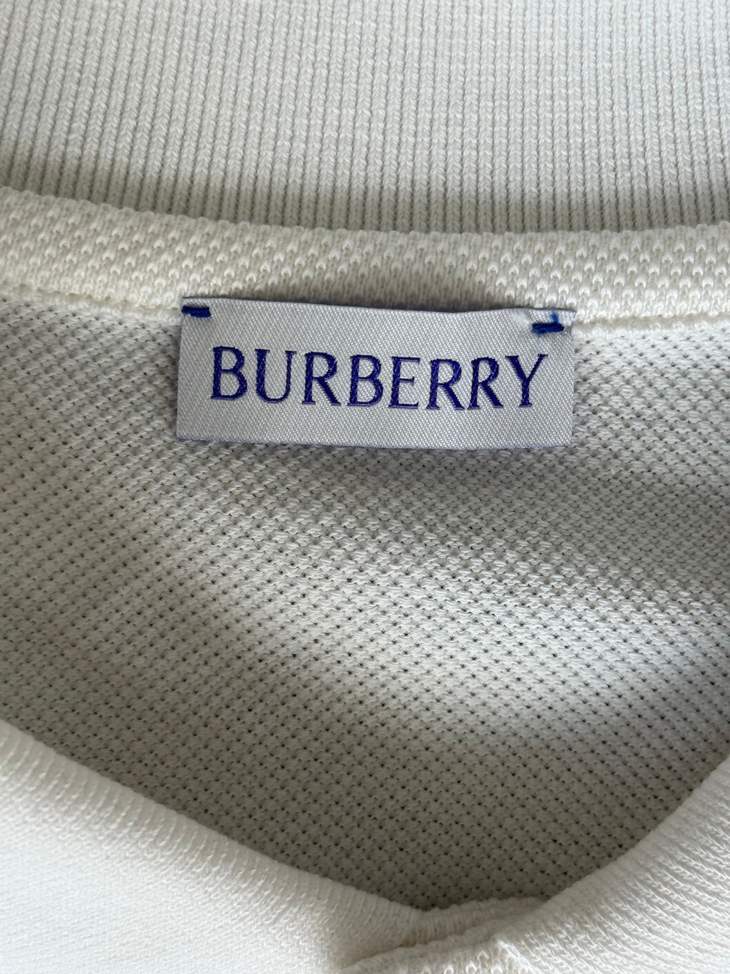 Burberry White & Blue Stripe Polo T-Shirt