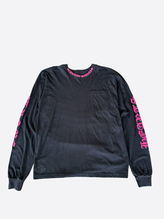 Chrome Hearts Black & Pink Neck Logo Longsleeve T-Shirt