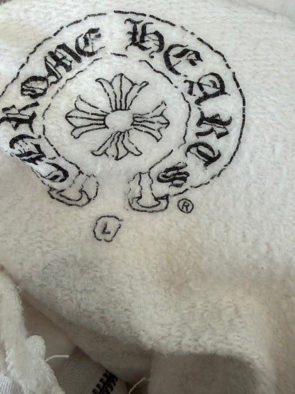 Chrome Hearts White & Black Fleur De Lis Logo Zip Up Hoodie