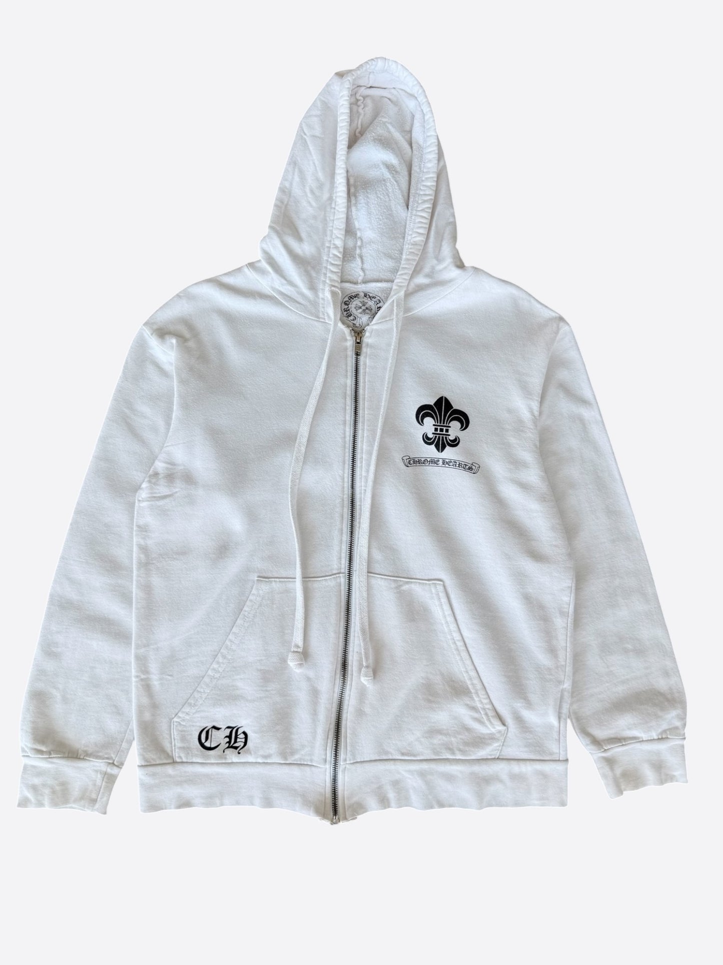 Chrome Hearts White & Black Fleur De Lis Logo Zip Up Hoodie