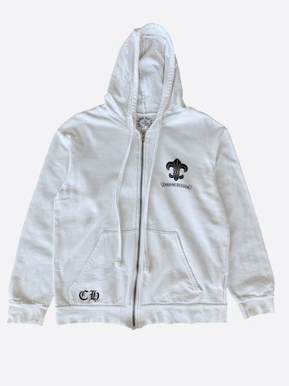 Chrome Hearts White & Black Fleur De Lis Logo Zip Up Hoodie