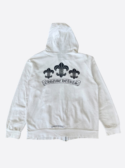 Chrome Hearts White & Black Fleur De Lis Logo Zip Up Hoodie