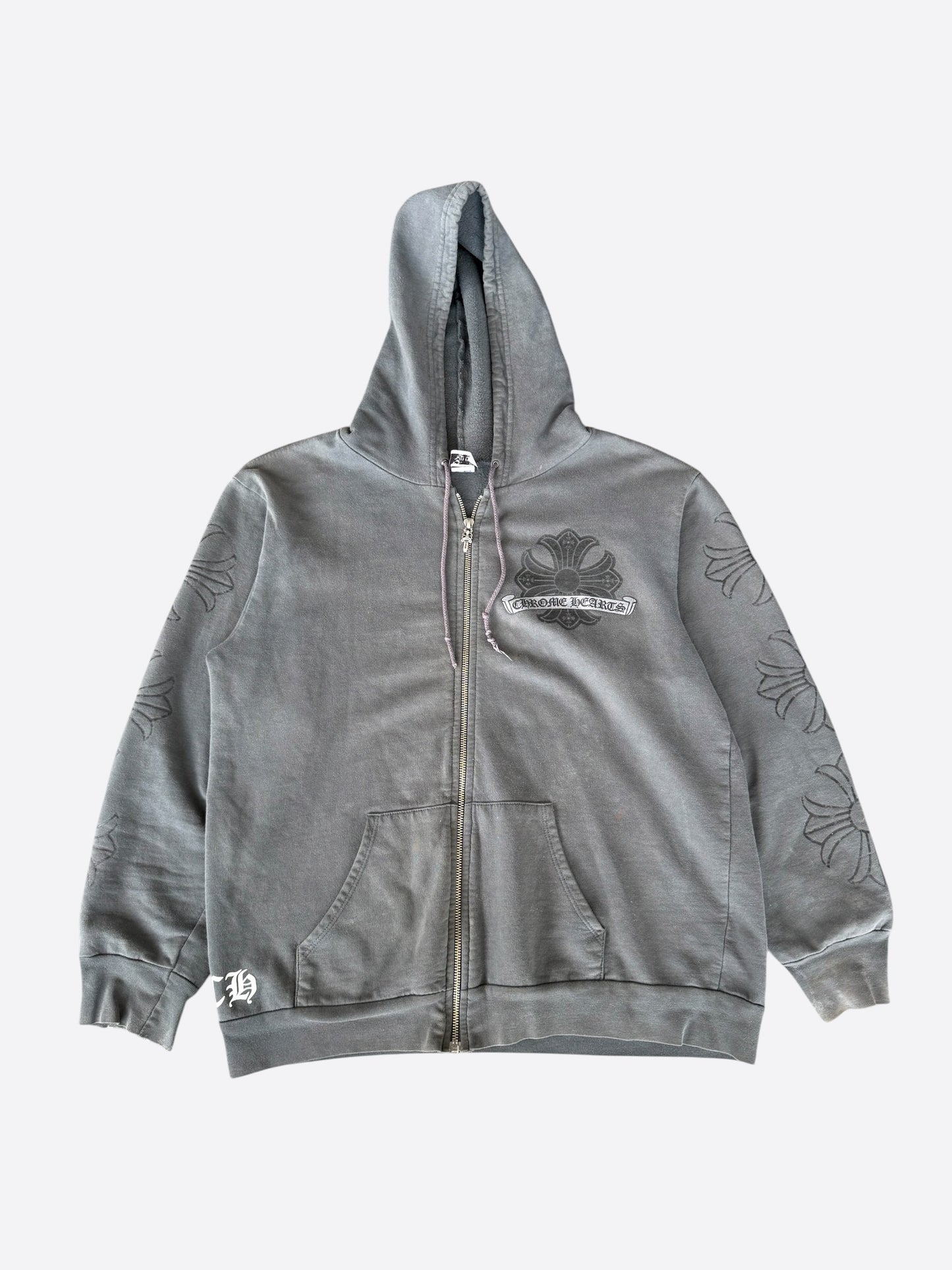 Chrome Hearts Grey & Black Horseshoe Logo Zip Up Hoodie