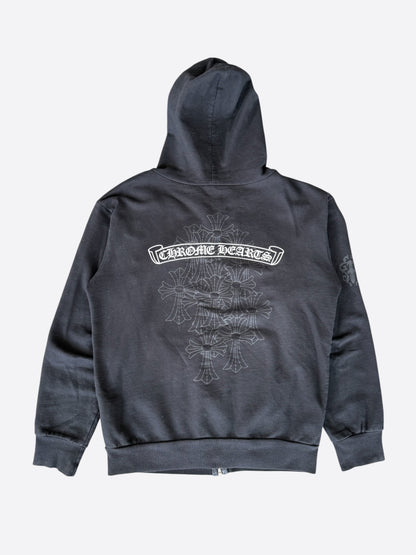 Chrome Hearts Black & White Cemetery Scroll Logo Zip Up Hoodie