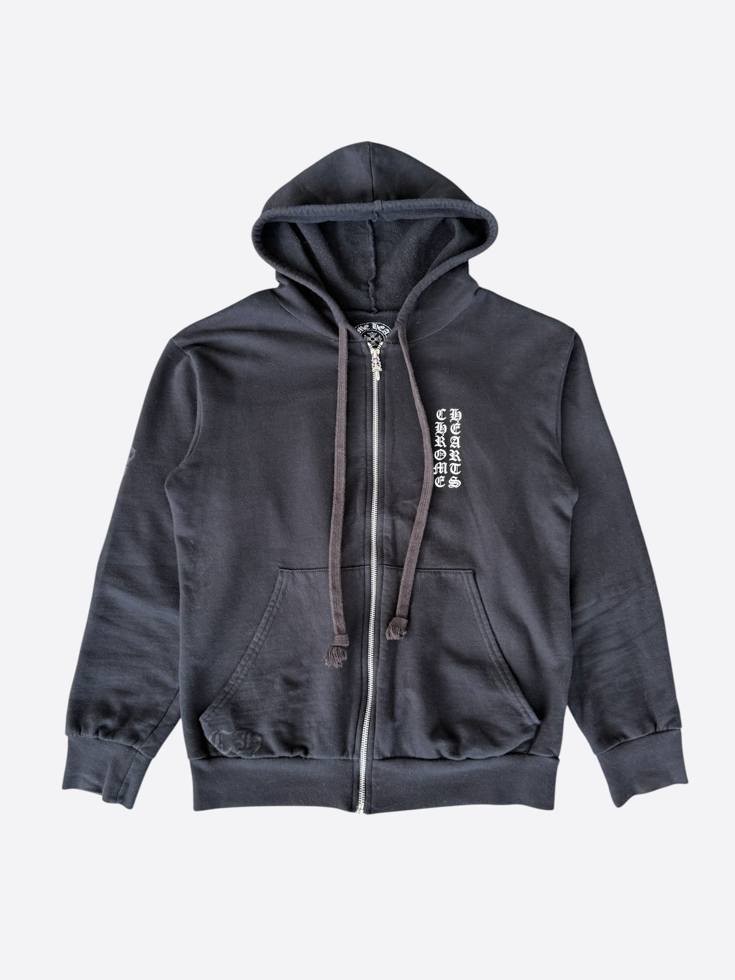 Chrome Hearts Black & White Cemetery Scroll Logo Zip Up Hoodie