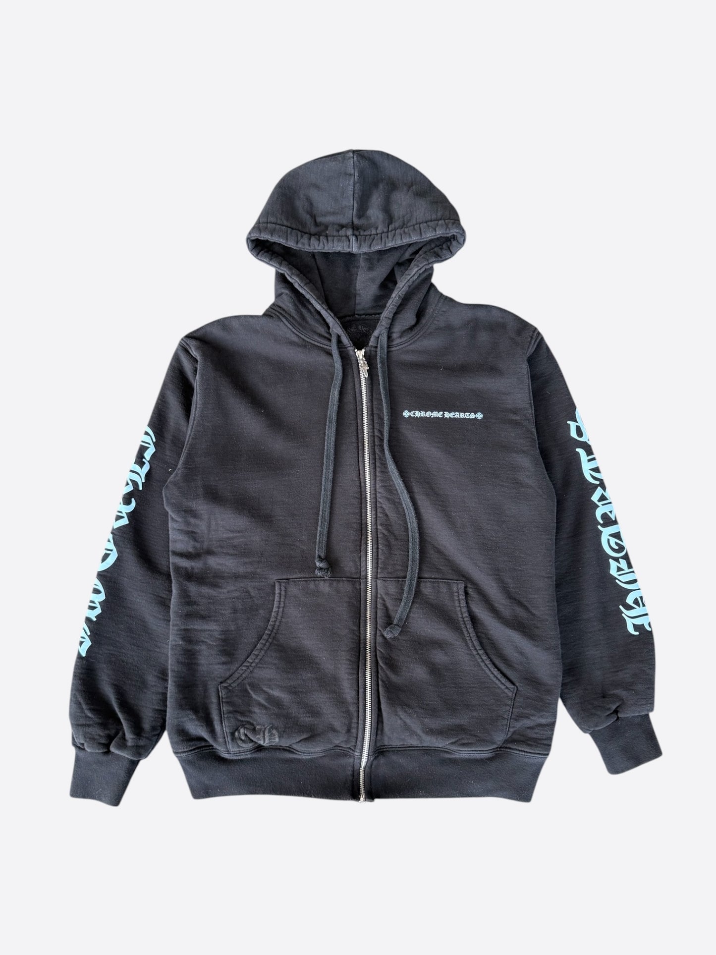 Chrome Hearts Black & Blue Script Logo Zip Up Thermal Hoodie