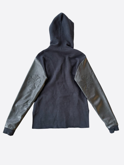 Chrome Hearts Black Leather Triple Cross Patch Zip Up Hoodie