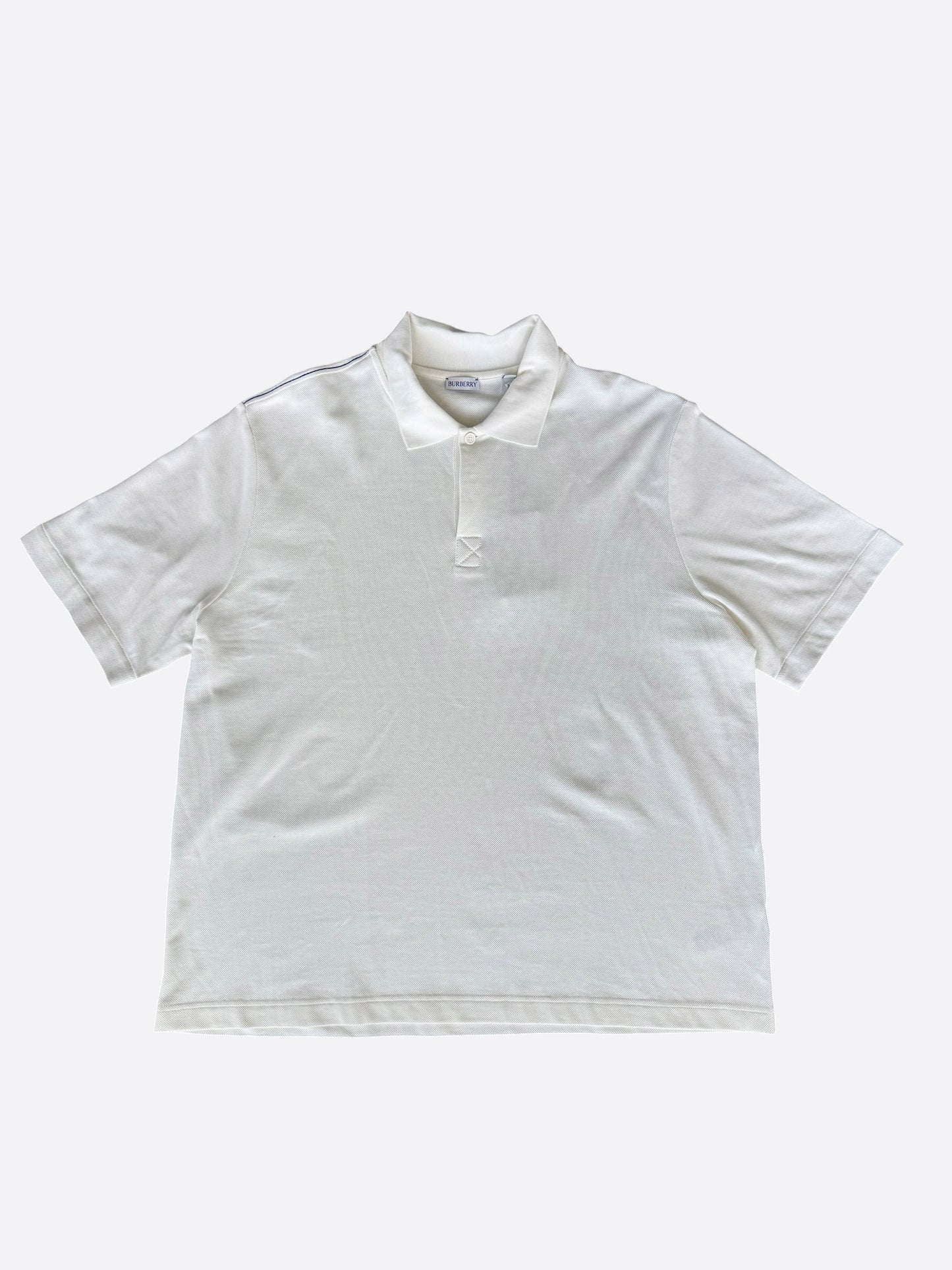 Burberry White & Blue Stripe Polo T-Shirt