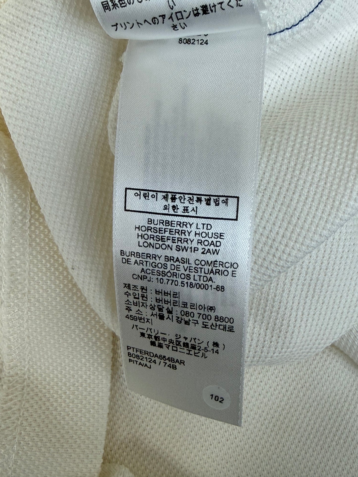 Burberry White & Blue Stripe Polo T-Shirt