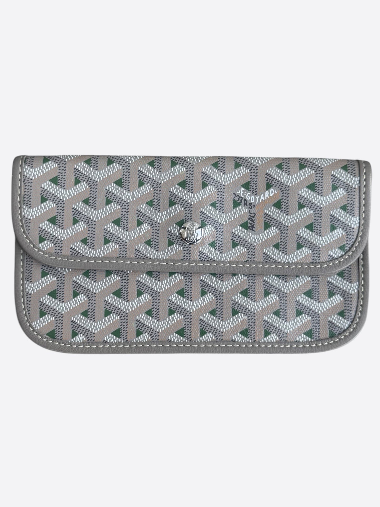 Goyard Grey & Green St. Louis Pouch