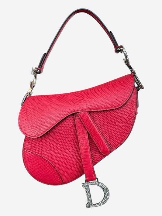 Dior Red Lizard 1/1 Crystal D Mini Saddle Bag
