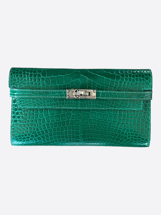Hermes Green Emerald Crocodile Classic Kelly Wallet