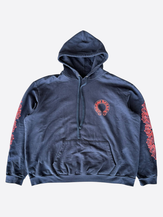 Chrome Hearts Navy & Red Horseshoe Logo Hoodie