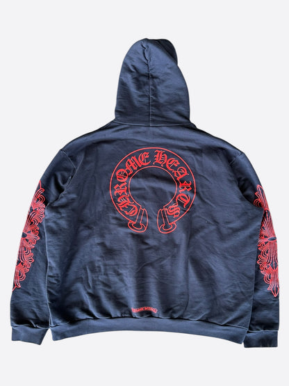 Chrome Hearts Navy & Red Horseshoe Logo Hoodie