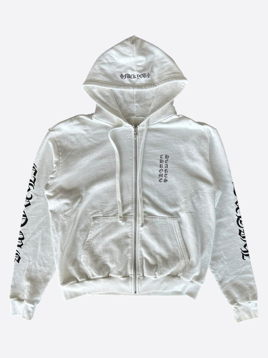 Chrome Hearts White & Black Script Logo Zip Up Hoodie